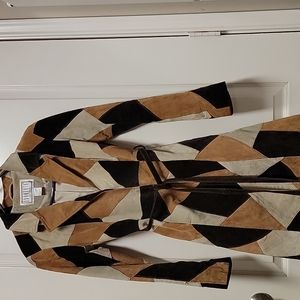 Leather suede brown tan chocolate multi color patch snap button waist tie belt